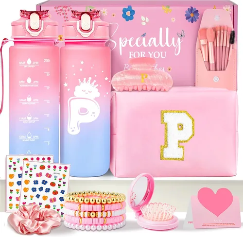Miniatura 18 de Awfrky Bolsa de maquillaje con inicial, regalos de graduación, regalos de cumpleaños para niñas de 4, 5, 6, 7, 8, 9, 10, 11, 12 años, regalos
