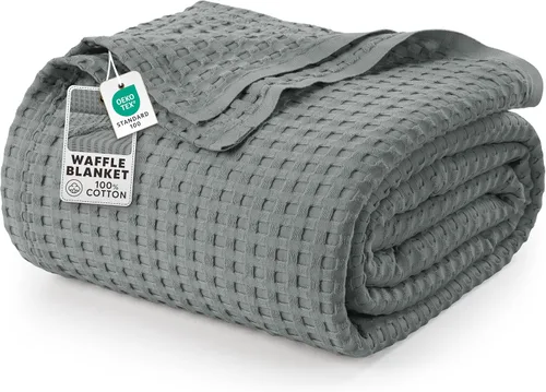 Miniatura 29 de Utopia Bedding Manta de punto gofre de 100 % algodón, tamaño grande para cama, ligera, transpirable, suave y acogedora, regalos para mujeres Blanco