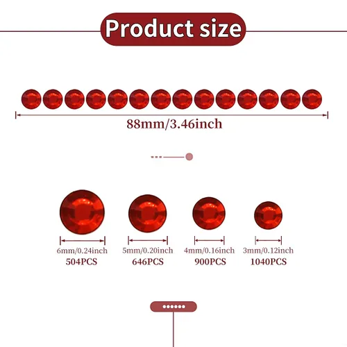 Miniatura 2 de 3090 calcomanías de diamantes de imitación autoadhesivas rojas para el cabello, joyas para los ojos, calcomanías con purpurina para el cuerpo, rojo