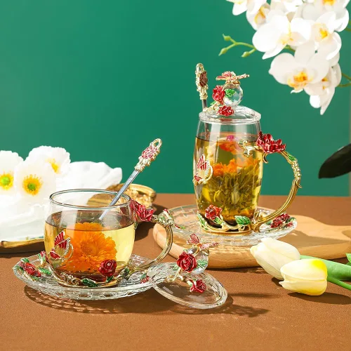 Miniatura 3 de Taza de Té de Cristal Taza de Café con Tapa Platillo Cuchara Regalo de Cumpleaños Navidad para Mujeres Amigas Mujer Abuela Mamá Hermana Decoración