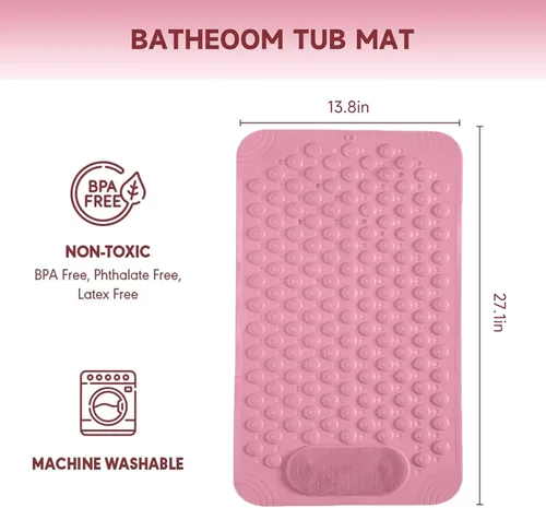 Miniatura 2 de Tapete de ducha antideslizante Tapete antideslizante para bañera con ventosas Drenaje rápido y función de masaje de pies Lavable a máquina