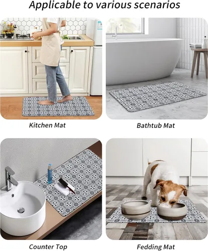 Miniatura 6 de Tapete de baño de geometría negra para bañera, antideslizante, de secado rápido y absorbente, tierra de diatomeas, fregadero, cocina, sala de estar