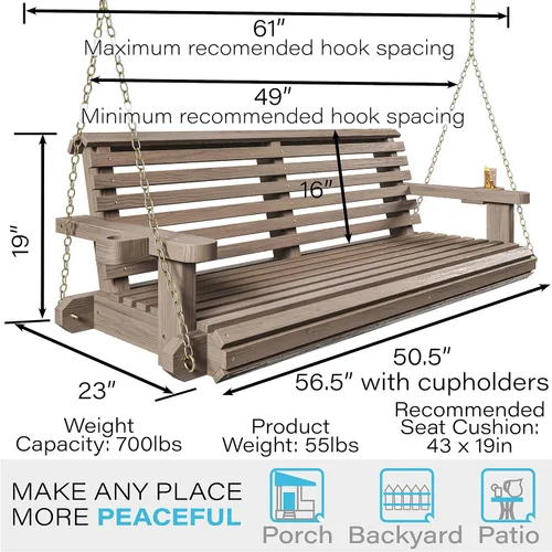Miniatura 6 de Porchgate Amish - Columpio para porche con tratamiento cómodo, de 800 libras, con cadenas (4 pies, abedul)