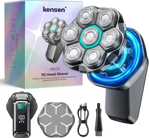 Miniatura 10 de kensen Afeitadoras de cabeza 7D para hombres calvos, afeitadoras de cabeza calva de doble velocidad con pantalla LED, maquinilla de afeitar