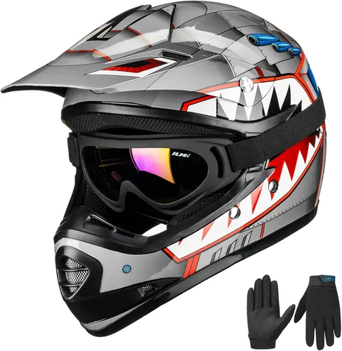 Miniatura 12 de ILM Casco de Motocross ATV para Jóvenes Niños con Gafas Guantes Deportivos Bicicleta de Tierra Motocicleta Todoterreno Aprobado por DOT B07(Youth-S