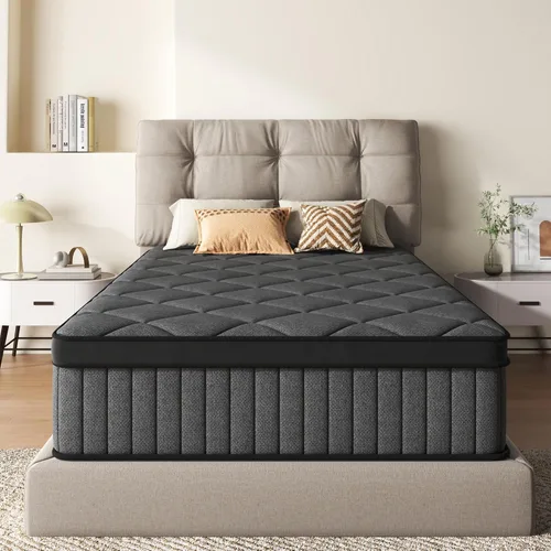 Colchón individual de 10 pulgadas, colchón híbrido en una caja con espuma viscoelástica, diseño ergonómico de enfriamiento para alivio de presión,
