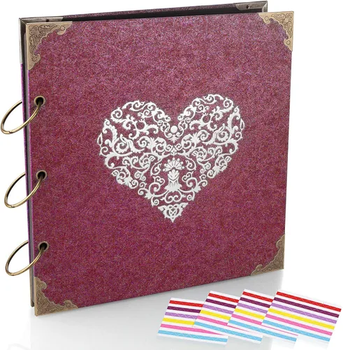 Álbum de fotos y álbum de recortes de bricolaje, 10 x 10 pulgadas, 50 páginas de doble cara, carpeta vintage de tres anillos de tapa dura con 6