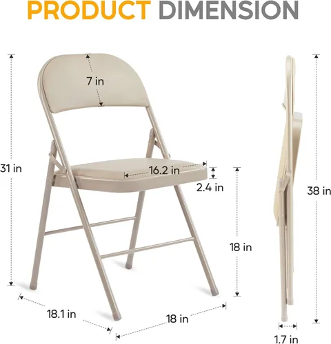 Miniatura 3 de HealSmart Paquete de 2 sillas plegables con asientos acolchados de cuero, marco de metal resistente, diseño portátil apilable para uso en interiores