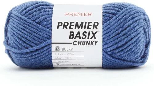 Miniatura 35 de Premier Yarns Basix Hilo Chunky Grueso, Perfecto para Elaborar Proyectos Rápidos, Peso Voluminoso, Hilo Acrílico, Acero, 3.5 onzas, 117 yardas