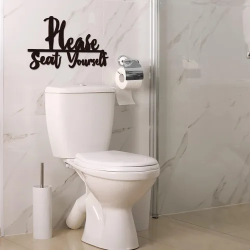 Miniatura 5 de Amyhill 2 juegos de decoración de pared de baño, lávate tus manos seriamente y por favor siéntate tú mismo, divertido letrero decorativo de madera