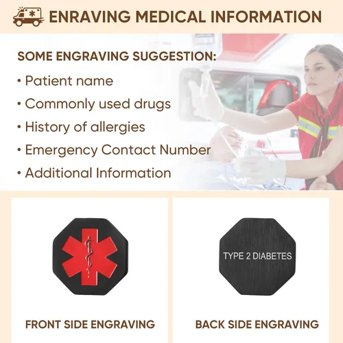 Miniatura 85 de VNOX Collar con colgante personalizado de acero inoxidable con grabado personalizado para identificación de alerta médica de emergencia para hombres