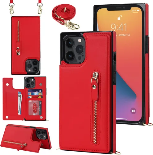 Miniatura 50 de Funda cruzada para teléfono iPhone 13 Pro Max de cuero con tarjetero, funda protectora extraíble, correa de cuero ajustable con botón, compatible
