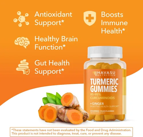 Miniatura 5 de Gomitas de cúrcuma con extracto de raíz de jengibre, suplemento de salud digestiva y apoyo inmunológico para el bienestar general, 60