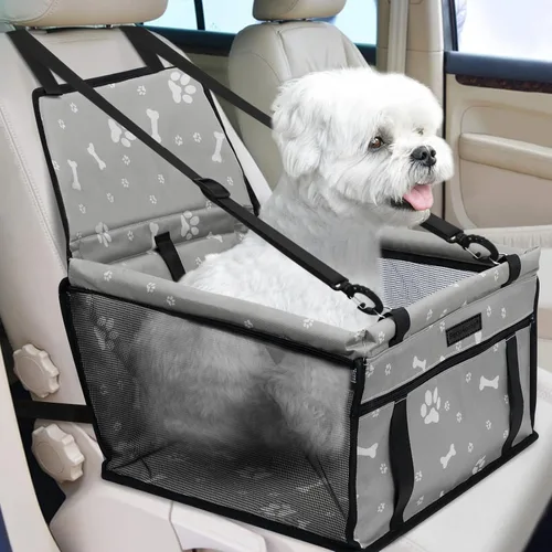 Asiento de Coche para Perro Plegable Asiento Elevador de Coche para Perro Impermeable Transpirable Bolsa de Viaje Oxford para Perros Pequeños a gris