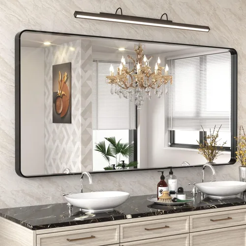 Miniatura 92 de WEER - Espejo de baño dorado, espejo de 40x32 pulgadas con marco de metal dorado cepillado, espejo de tocador de baño de oro para pared