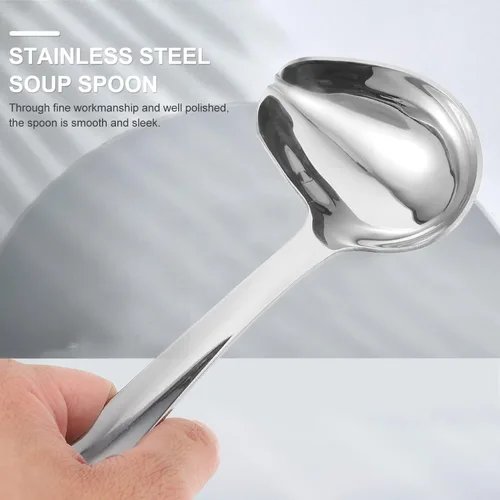 Miniatura 9 de OSALADI Cuchara de aceite de acero inoxidable de 8.26 pulgadas, cucharón forjado de una sola pieza para salsa de sopa y aderezo para servir