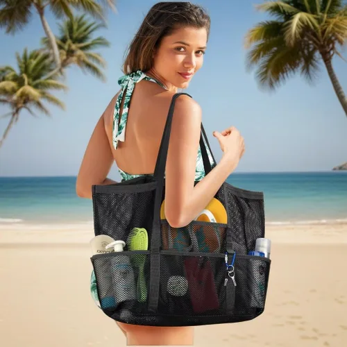 Miniatura 3 de Bolsa de playa de malla para mujer, plegable, para natación, vacaciones y bolsa de juguetes