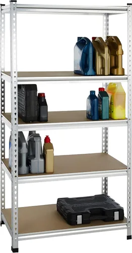 Miniatura 7 de Amazon Basics - Estantería de almacenamiento de resistencia media de doble poste, 5 niveles, tablero prensado, aluminio, 36 x 18 x 72 Servicio