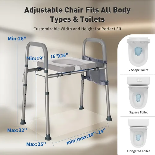 Miniatura 4 de WHLICKS Asiento elevado para inodoro con asas – Asiento elevado de ancho ajustable, cómodos elevadores de asiento de inodoro acolchados para Gris