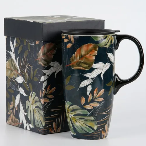 Miniatura 14 de DUSVALLY Juego de 2 tazas de café de cerámica de 17 onzas con tapa, tazas de café de viaje florales para oficina en casa, aptas para microondas