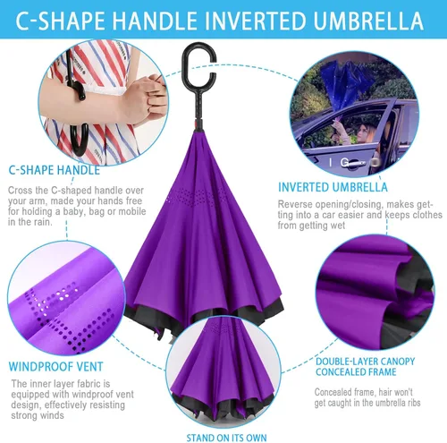 Miniatura 70 de SIEPASA Paraguas invertido invertido de 49/56 pulgadas, doble toldo extra grande, ventilado, resistente al viento, impermeable, paraguas de golf