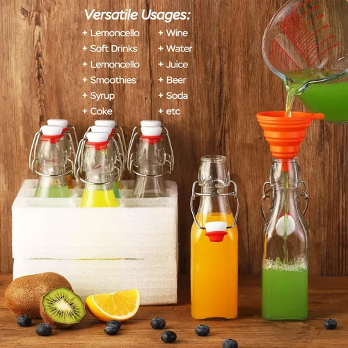 Miniatura 3 de Paquete de 6 botellas de vidrio con tapón oscilante de 8 oz, botellas de vidrio con tapón oscilante de 8 oz con tapa para elaboración casera