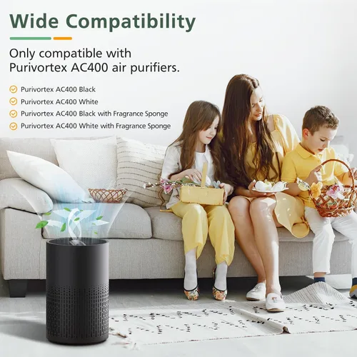 Miniatura 3 de Paquete de 2 filtros de repuesto para purificadores de aire AC400 Purivortex AC400, tecnología HEPA 3 en 1 de alta eficiencia, color blanco