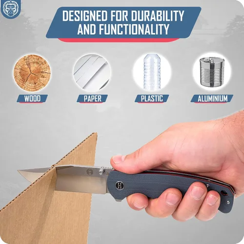 Miniatura 3 de Holtzman's Gorilla Survival Wrangler - Cuchillo plegable con mango G10 y hoja de acero D2, juego de caja de regalo (gris + rojo) - Ideal