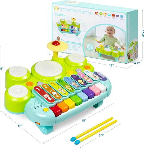 Miniatura 6 de Marstone Juguetes para niños y niñas de 1 año: Juguetes musicales para bebés de 1 a 3 años, juego de batería de piano para bebés de 6 a 12 meses, 12