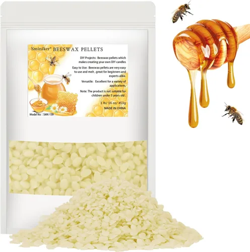 Pellets de cera de abeja de 1 libra, cera de abeja para hacer velas, pellets de cera de abeja orgánica para piel, cuentas de cera de abeja, cera de
