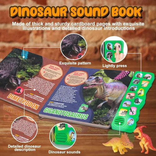 Miniatura 3 de Juguetes de dinosaurio, libro de sonido de dinosaurio con paquete de 12 figuras de juguete, rugidos realistas, interactivo, perfecto para niños