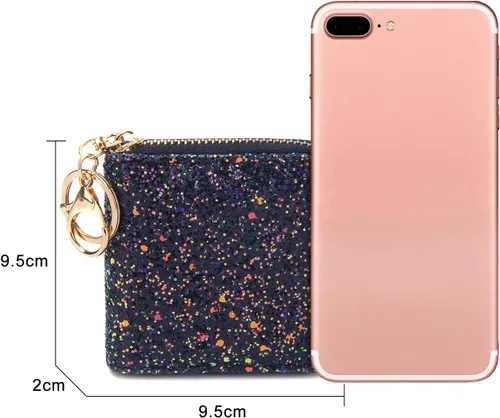 Miniatura 3 de GEEAD - Monedero pequeño con purpurina para mujer o niña, con anillo para llavero
