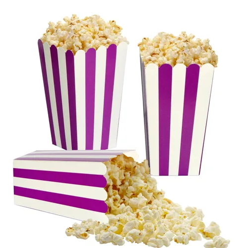 Miniatura 8 de 24 paquetes de cajas de palomitas de maíz con rayas rojas - Mini contenedores de papel para palomitas y caramelos para fiestas de carnaval, 2-Rojo