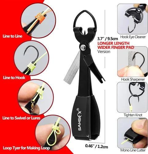 Miniatura 2 de SAMSFX Herramienta para atar nudos de pesca, pinzas de pesca con mosca multifuncionales con retractor, hilo de pesca Knot Tyer, nudos de uñas
