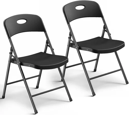 Paquete de 2 sillas plegables, sillas plegables de metal resistente de plástico para exteriores e interiores, portátiles de capacidad de 350 libras,