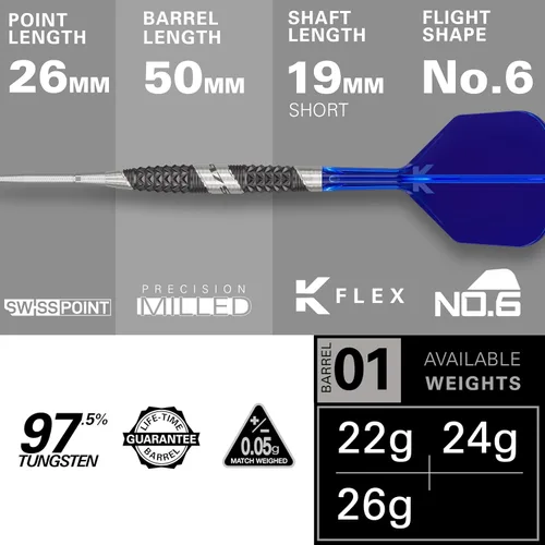 Miniatura 2 de Target Darts 975 Ultra Marine - Juego de dardos con punta de acero de tungsteno 97.5%, dardos de punta suiza con vuelo y eje integrados K-Flex
