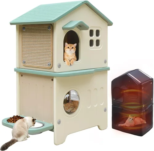 Rockever Casa para gatos al aire libre con forro aislante, casas para gatos 100% aisladas para invierno al aire libre, casa de gato impermeable de 2