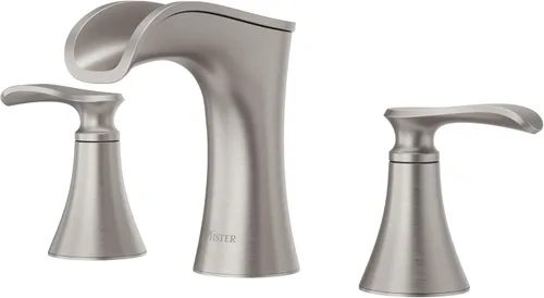 Pfister Jaida LF049JDGS - Grifo de lavabo de baño, 8 pulgadas de ancho, 2 asas, 3 agujeros, acabado de níquel cepillado de defensa contra manchas,