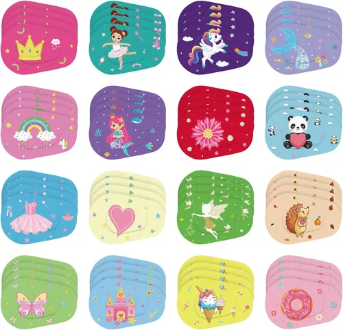 Timgle 48 parches adhesivos para ojos para niños y niñas, 16 estilos, parches para ojos de niños pequeños, a granel, sin látex, bloqueo de luz,