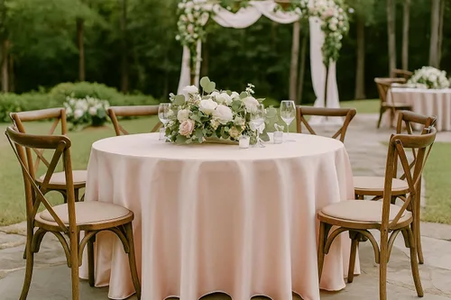 Miniatura 4 de YOUR CHAIR COVERS - Mantel redondo de satén de 120 pulgadas, color rubor, manteles de mesa redondos para mesas de banquete de 5 pies Blush