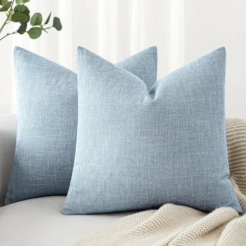 Miniatura 8 de MIULEE - Paquete de 2 fundas de almohada decorativas de lino de arpillera costera, estilo granja, para sofá, coche, sillón, dormitorio, sala de Azul