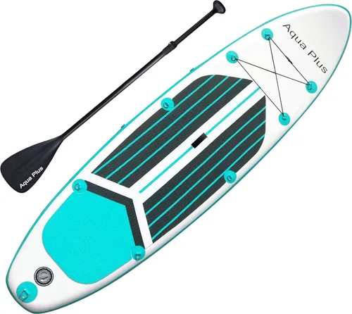 Miniatura 3 de Aqua Plus SUP inflable de 6 pulgadas de grosor para todos los niveles de habilidad, tabla de remo de pie, remo, bomba, mochila de viaje ISUP