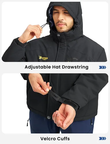 Miniatura 5 de TBMPOY Chaquetas de esquí para hombre, impermeables, para nieve, forro polar grueso, con capucha, para clima frío, cálido, trabajo en hielo al aire