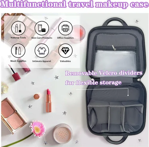 Miniatura 2 de Estuche de viaje portátil de maquillaje rígido de 14 pulgadas, elegante organizador de cosméticos de PC + ABS para mujer, resistente a los arañazos