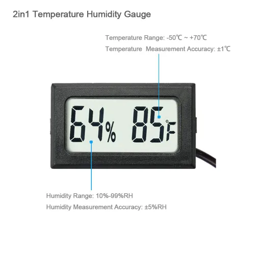Miniatura 3 de Paquete de 4 mini termómetro higrómetro digital con sonda pantalla LCD, medidor de humedad Fahrenheit para incubadora, planta de reptiles, terrario
