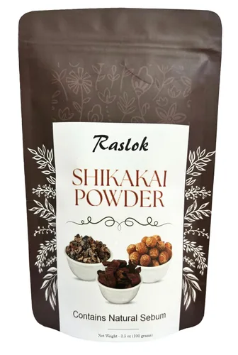 Raslok Shikakai Powder | Limpiador y acondicionador natural para el cabello, 100% puro Acacia concinna Fruit Pods Powder (3.52 oz)