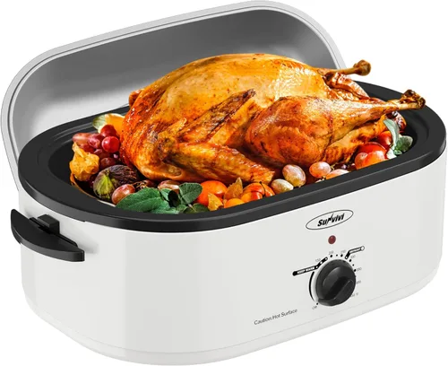 Miniatura 13 de Horno tostador eléctrico de 22 cuartos con bandeja extraíble y tapa de autohilvanado, perfecto para asar pavo con control de temperatura de 150 a