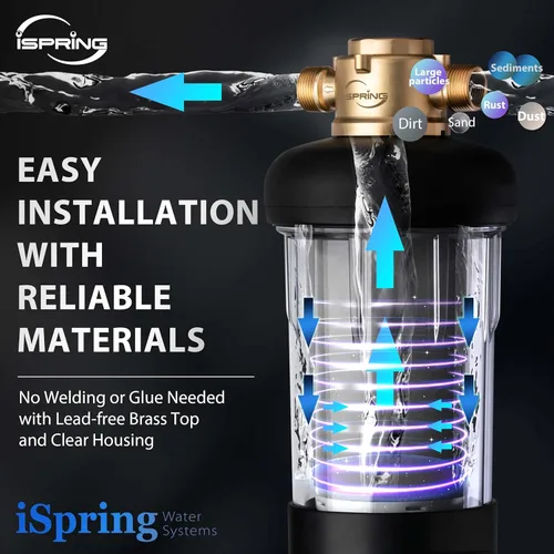 Miniatura 4 de iSpring WSP50J - Filtro de agua de sedimentos giratorio reutilizable para toda la casa, tamaño jumbo mejorado, gran capacidad, filtración