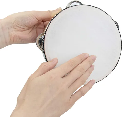 Miniatura 4 de AUEAR, Pandereta de mano de doble fila para adultos, percusión musical, iglesia educativa (1 paquete, 6 pulgadas)