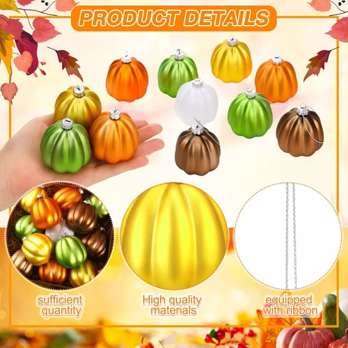 Miniatura 4 de Tigeen 12 adornos colgantes de calabaza de Acción de Gracias, mini calabaza, adornos colgantes de árbol, decoraciones de bolas para árbol, fiesta